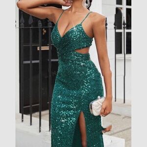 Luxe sexy crisscross open back slit thigh party formal evening dress